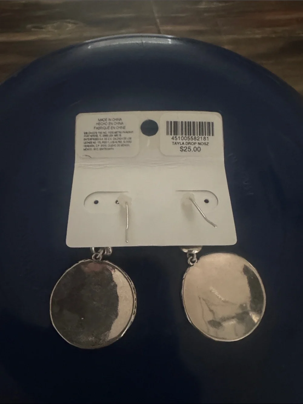 Chico's Shiny Silver Disc Drop Earrings